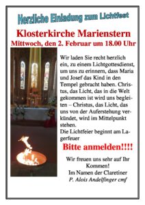Darstellung des Herrn - Lichtgottesdienst in der Klosterkirche